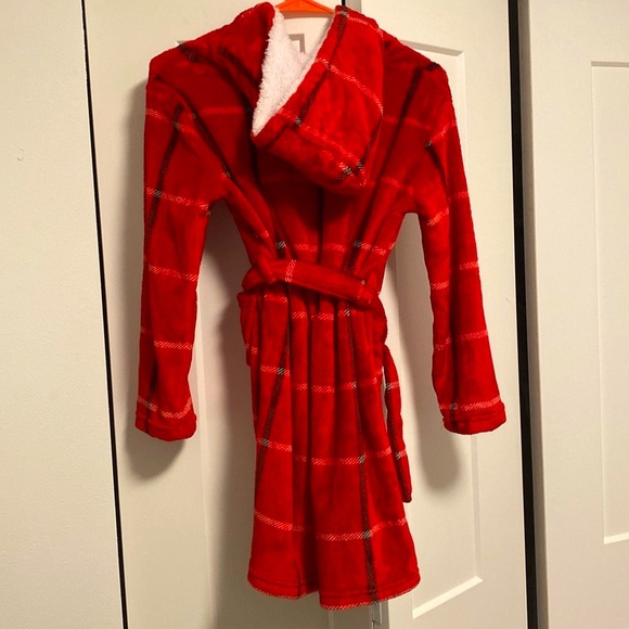 EUC [Kidtopia] Plaid Red White Bathrobe Sleepwear Loungwear Youth Sz Large - Picture 2 of 8